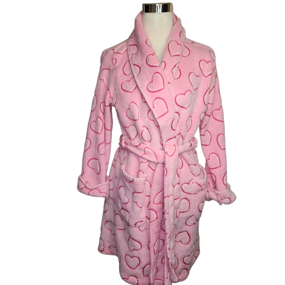 Secret Treasures Pink Hearts Belted Bathrobe Spa Size M 8-10 Pockets Sleepwear - Picture 6 of 12